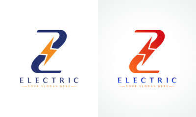 Z Letter Logo With Lightning Thunder Bolt Vector Design. Electric Bolt Letter Z Logo Vector Illustration.