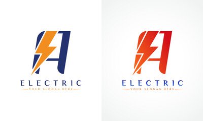 A Letter Logo With Lightning Thunder Bolt Vector Design. Electric Bolt Letter A Logo Vector Illustration.