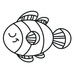 Fish kawaii line art for coloring