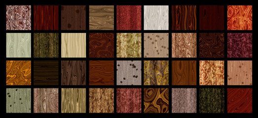 Set of seamless precious burlwood patterns textures - wood polished cross section surface background
 