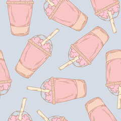 Pastel Hand Drawn Retro Vintage Smoothie Seamless Pattern