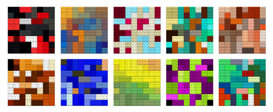 Set of seamless constructor bricks pattern textures - block designer continuous surface background