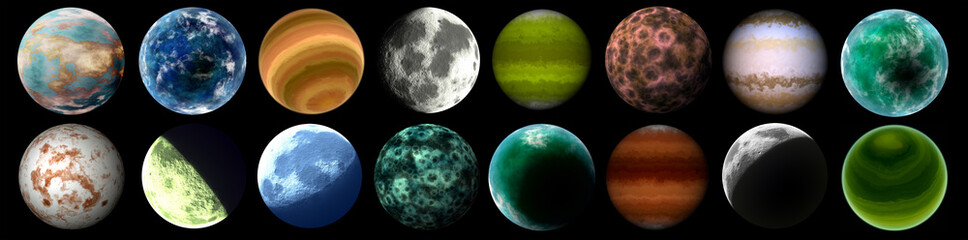 Set of celestial bodies - Planet and Moon elements collection 