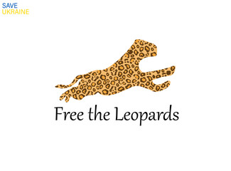 Free leopards banner. Leopard shape print, help Ukraine placard, stop war in Ukraine