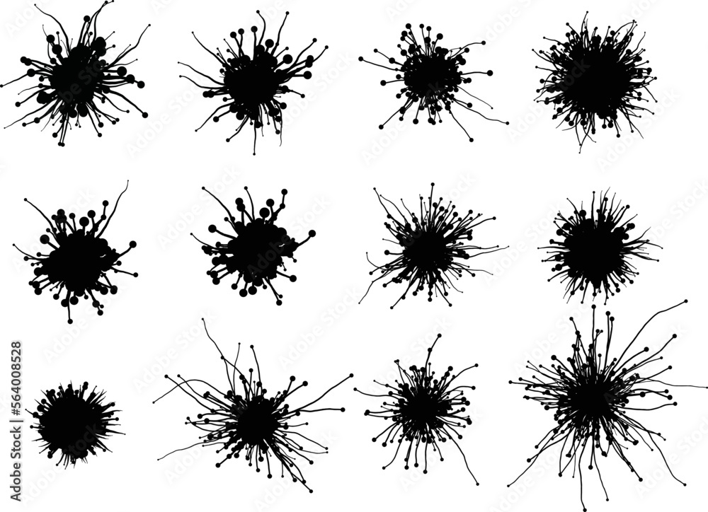Wall mural set of vector fungus mycelium spots - vector design of decorative plexus templates kit
