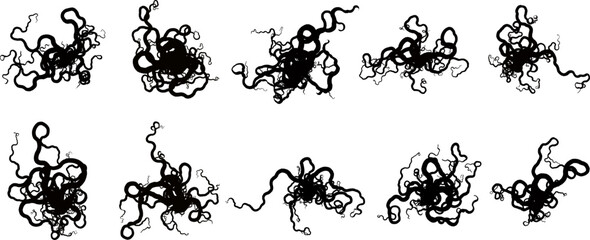 Set of  vector tangle of tentacles - vector design of decorative plexus templates kit
