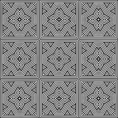 
Vector pattern in geometric ornamental style. Black and white color.
Simple geo all over print block for apparel textile, ladies dress, fashion garment, digital wall paper.