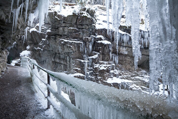 Icicle at Breitach gorge in winter