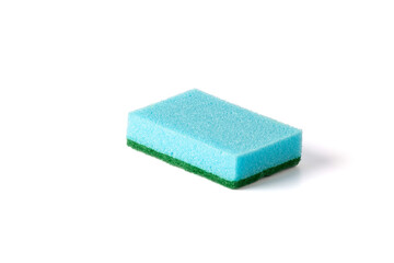 A kitchen sponge isolated against white background. Blue Dish washing sponge