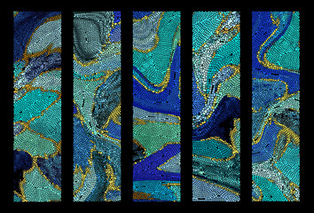 Set of blue mosaic artwork backgrounds - vector design of ancient  mosaic pavement graphic templates kit