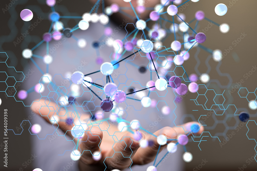 Poster Neural network concept. Connected cells with links. - connection