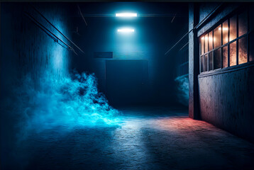 empty workshop in gloomy style in blue tone