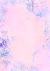 Abstract elegant background. Grunge textured light pink and violet watercolor and leaves stamps background. Design for cards, wallpaper, templates, advertising, invitation with space for text or image