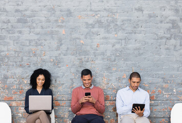Diversity, recruitment or business people waiting at startup company, job interview or hiring team....