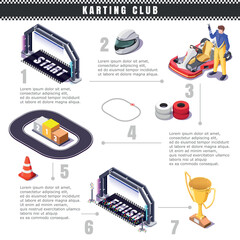 sport racing club infographics, vector isometric illustrations