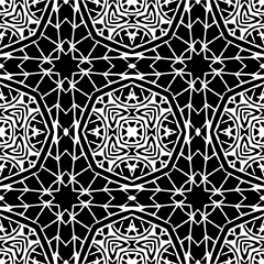 Vector pattern in geometric ornamental style. Black and white color.
Simple geo all over print block for apparel textile, ladies dress, fashion garment, digital wall paper.

