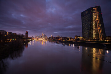 Naklejka premium The skyline of Frankfurt, ECB and the Main River in Germany.