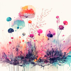 Colorful watercolor flower illustration. Generative AI. 