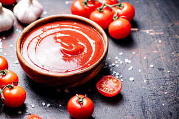 Tomato sauce with spices and garlic. 