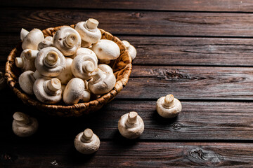 Fresh mushrooms in a basket. 