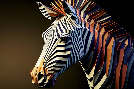 Geometric zebra head with the face in a polygon abstract pattern, computer Generative AI stock illustration image