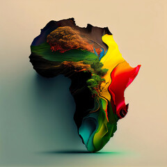 Black history month concept. African continent, Africa colored in red yellow green colors, generative AI
