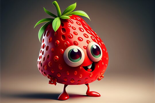 A cartoon strawberry character. Generative AI