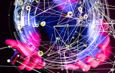 Global network. Blockchain. 3D illustration. Neural networks and artificial intelligence. Abstract  - connection