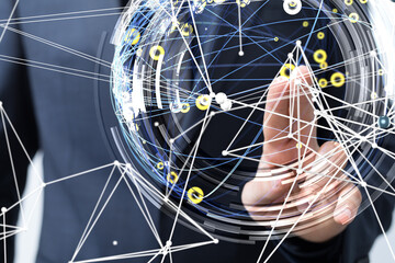 Global network. Blockchain. 3D illustration. Neural networks and artificial intelligence. Abstract  - connection