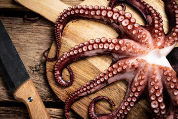 Beautiful octopus on a cutting board. 