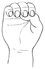 Hand Drawn Sketch of Finger Spelling The Alphabet Letter E in American Sign Language.
