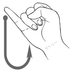Hand Drawn Sketch of Finger Spelling The Alphabet Letter J in American Sign Language.
