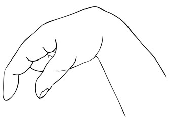 Hand Drawn Sketch of Finger Spelling The Alphabet Letter Q in American Sign Language.

