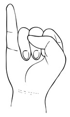 Hand Drawn Sketch of Finger Spelling The Alphabet Letter I in American Sign Language.
