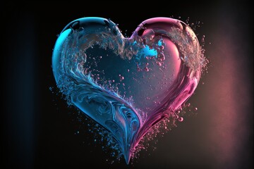 pink and blue water heart generative ai