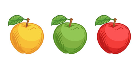 Red, yellow and green apple. Vector illustration of fruits.