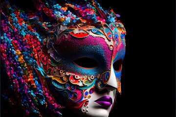 A multicolored carnival mask party inspired by ancient Venetian dominos. Generative AI