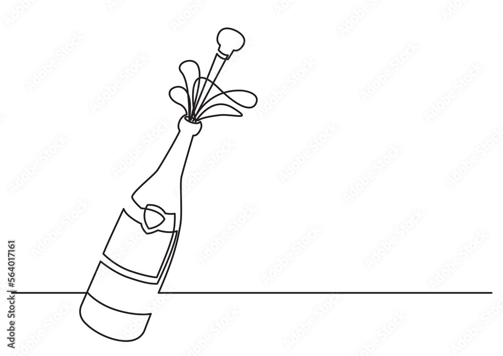 Wall mural continuous line drawing vector illustration with fully editable stroke of champagne bottle with shoo