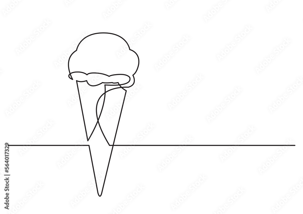 Wall mural continuous line drawing vector illustration with fully editable stroke of ice cream cone