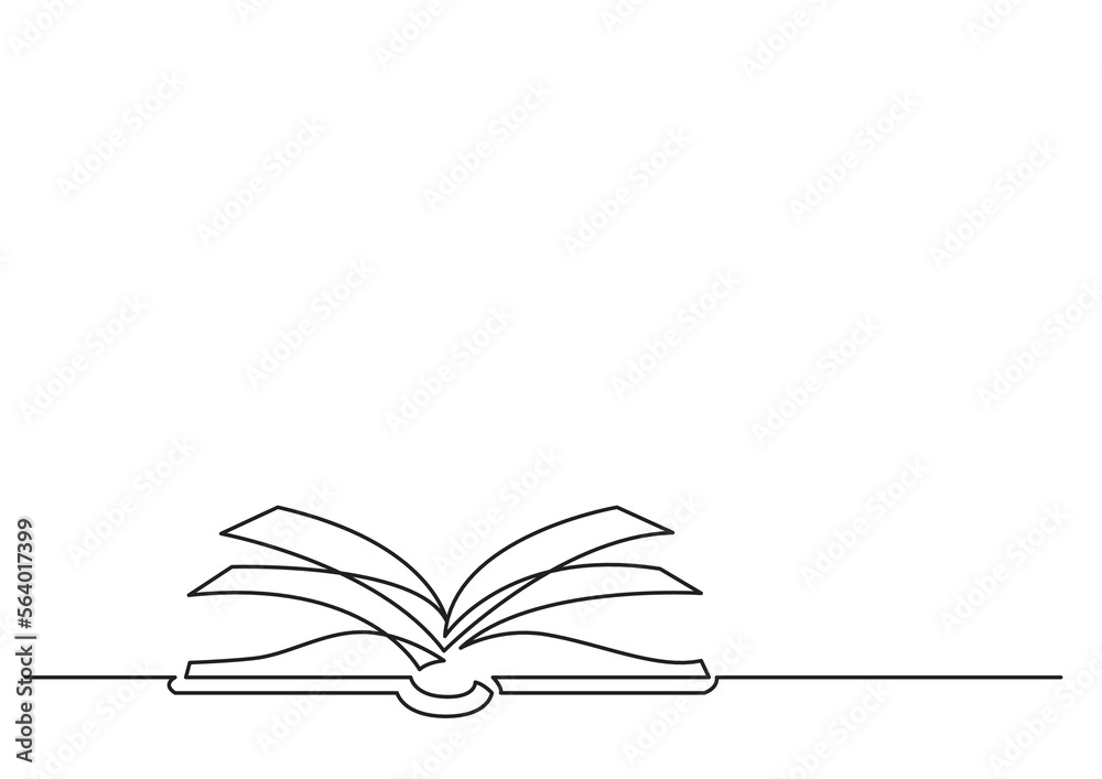 Wall mural continuous line drawing vector illustration with fully editable stroke of open book 2