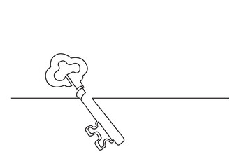 continuous line drawing vector illustration with FULLY EDITABLE STROKE of old key