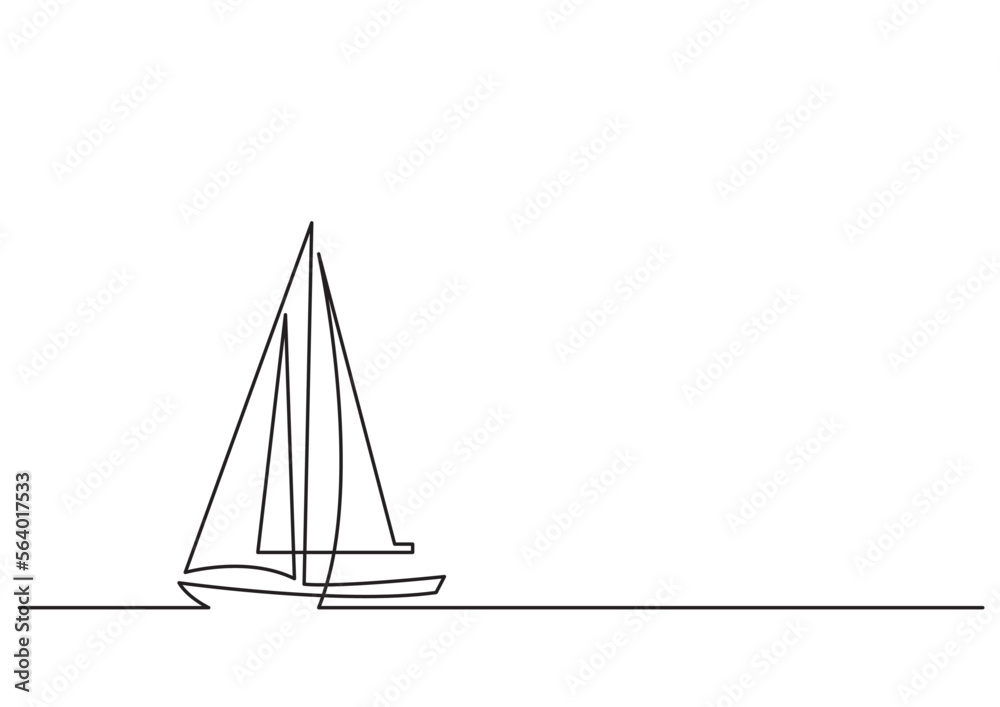 Wall mural continuous line drawing vector illustration with fully editable stroke of sailboat