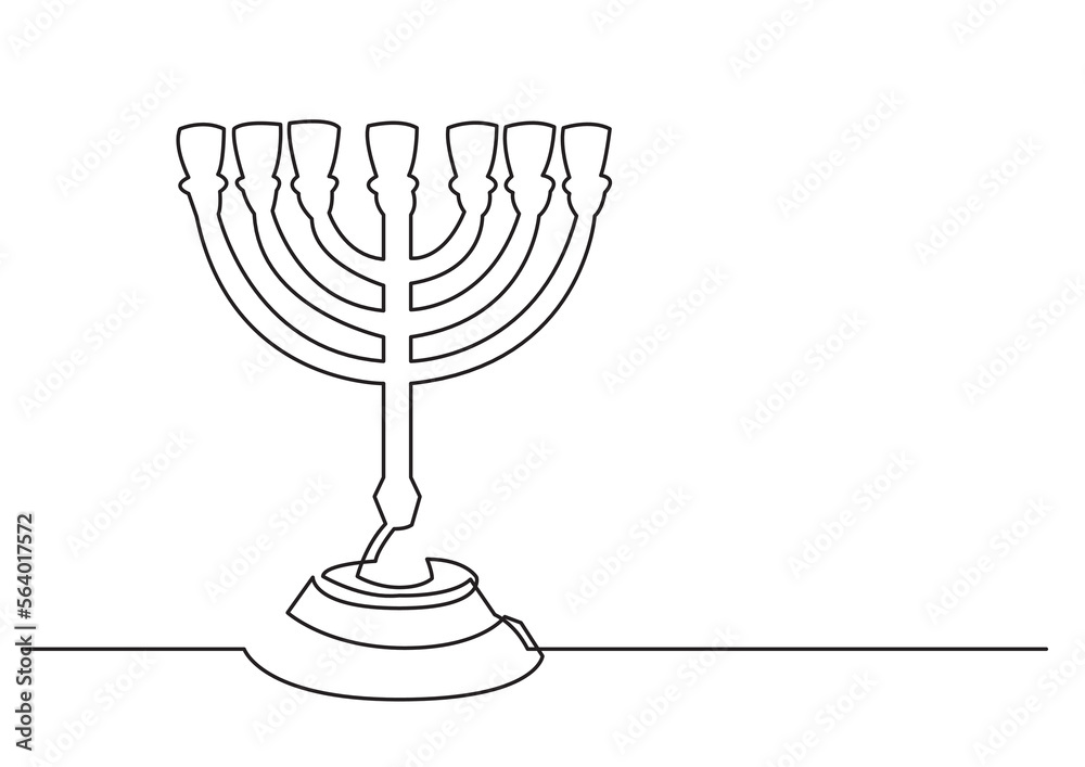 Wall mural continuous line drawing vector illustration with fully editable stroke of seven branch menorah