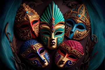 A multicolored carnival mask party inspired by ancient Venetian dominos. Generative AI