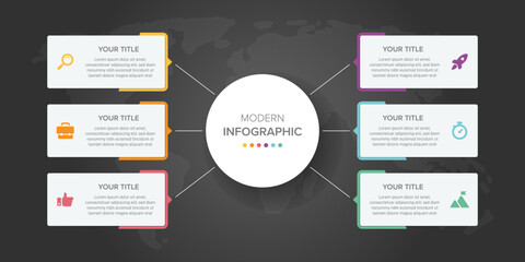 Creative concept for infographic element vector 6 options, steps, list, process. Abstract elements of graph, diagram with steps, options, parts or processes, timeline infographics, workflow or chart.