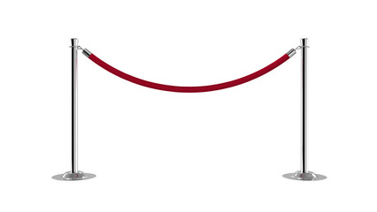 Chrome stanchion pole and velvet rope barrier. Red carpet. 3d illustration. - obrazy, fototapety, plakaty