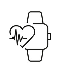 Smartwatch for Heart Pulse Control Line Icon. Smart Watch Technology for Sport Pictogram. Heartbeat Rate App in Digital Fitness Bracelet Outline Icon. Editable Stroke. Isolated Vector Illustration