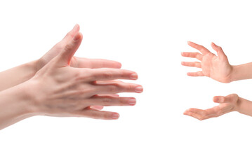 Woman hand isolated on a white background.