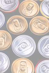 Group of aluminium cans, cold drink. Top view.