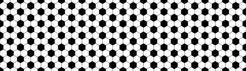Seamless pattern of soccer, football. Sport texture of ball with black and white hexagons. Abstract sport game illustration background